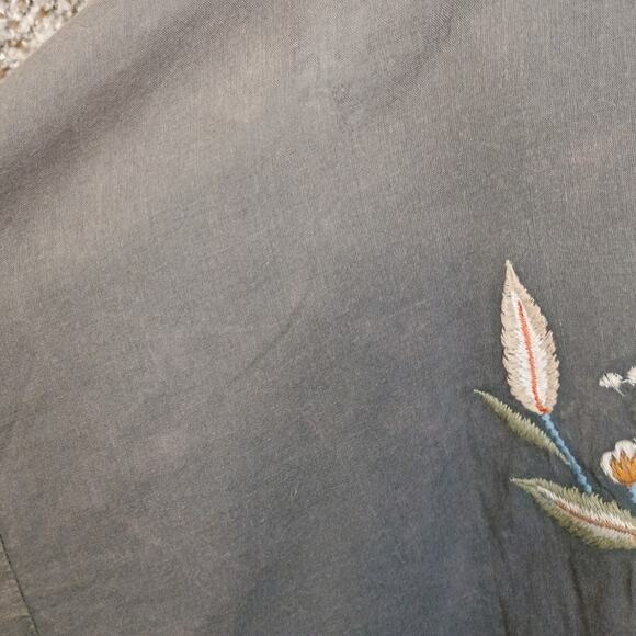 Kyla Seo XL Hand-Embroidered Cotton Tunic Shirt Gray Boho Artisan Blouse - Picture 13 of 16